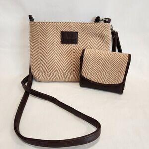 NWOT The British Bag Company Clutch Shoulder Bag Wallet‎ Combo Beige Herringbone